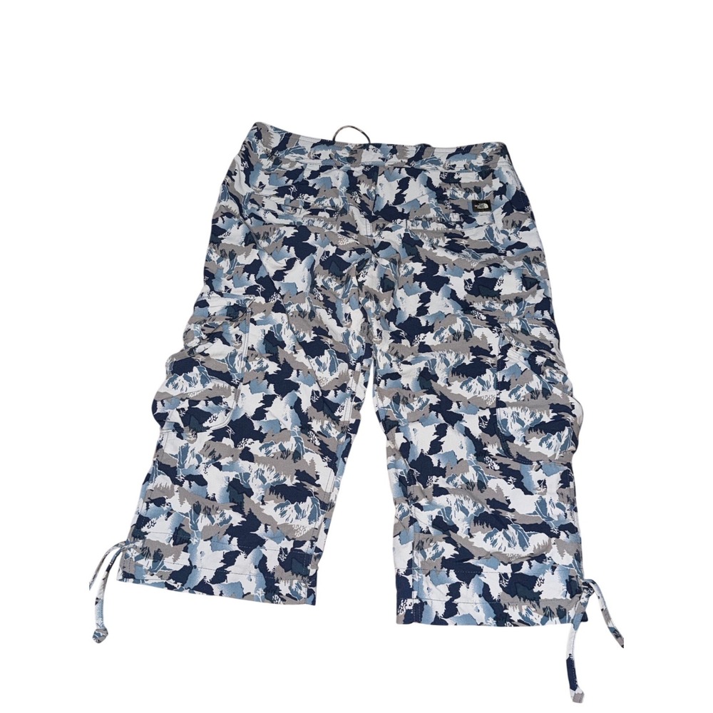 The North Face Capri Cargo Pants Women 4 Blue Mountain Camo Hiking Crop‎ Tie Hem - Picture 2 of 12
